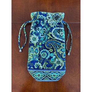 Vera Bradley Blue Green Paisley Quilted Cotton Wine Gift Bag Drawstring Reusable